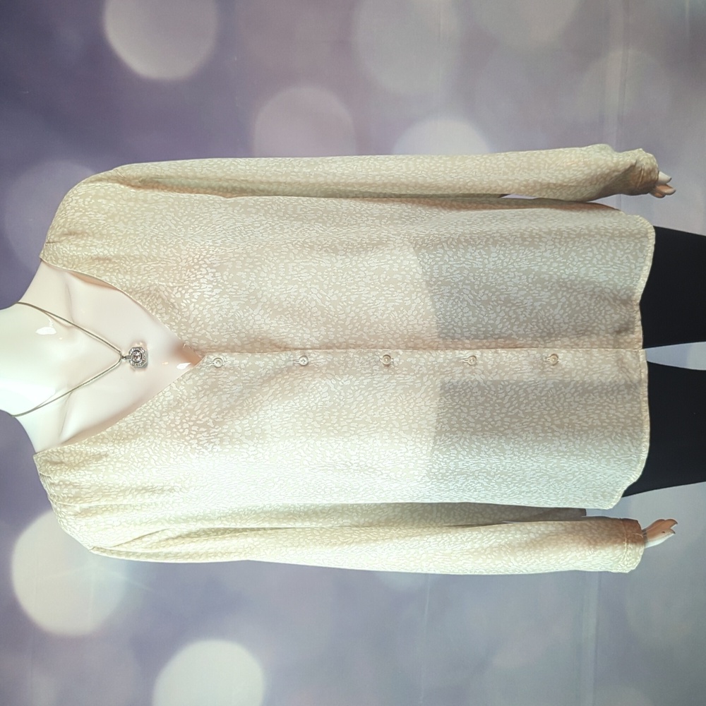 H&M sz 14 Semi Sheer Long Sleeve Button Down Neutral Blouse